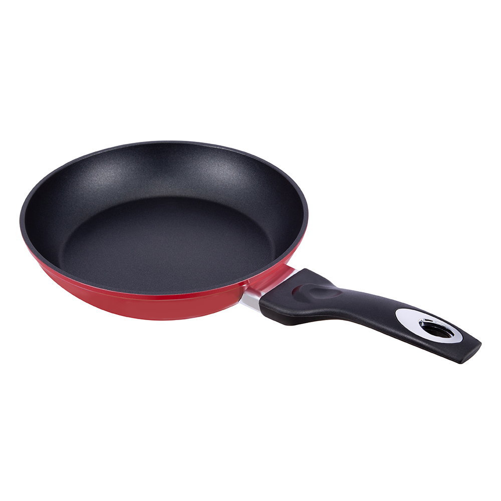 22*4.5cm siyah/kırmızı yapışmaz alüminyum kapaksız kızartma tavası JY-RF29-1-2245